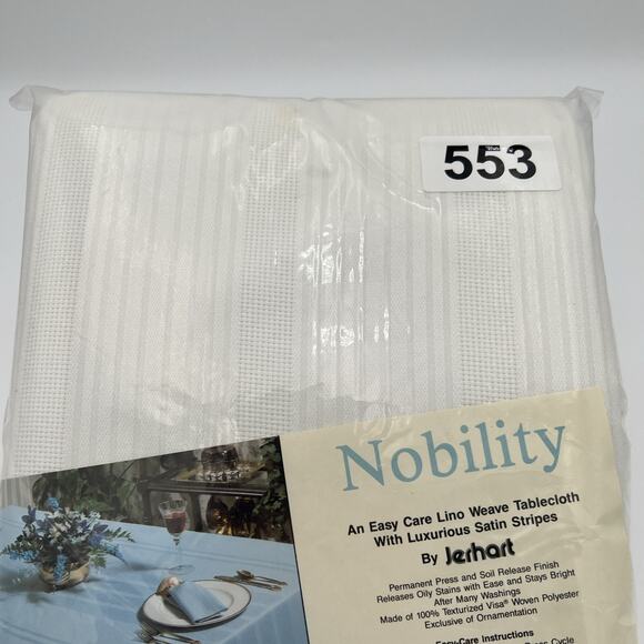 Vintage Nobility Lino Weave Tablecloth By Jerhart 60”x126”oblong NOS - Picture 2 of 6